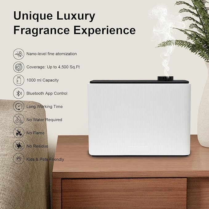 Scent Air Machine for Home, HVAC Scent Diffuser Cover Up to 4500 Sq. Ft, Fragrance Diffuser 1000ML, Waterless Cold Air Diffuser for Essential Oils for Large Room, Whole House, Business, Spa, White