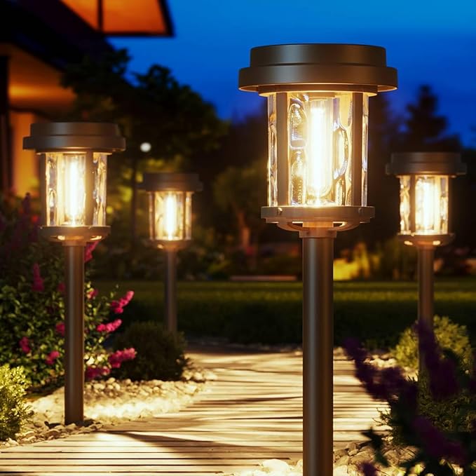 XMCOSY+ Solar Pathway Lights, Dual-Tone Solar Lights Outdoor Waterproof IP65, 20 LM LED Bright Glass Outside Light for Garden Path Yard Walkway Driveway (‎Black & Brown)