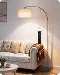 75" Arc Floor Lamp with Marble Base and Adjustable Height, Rotating Hanging Shade, Dimmable Floor Lamp for Living Room with Remote and Foot Switch, 3CCT, Over Couch Arched Light, White Brown VW15LD05
