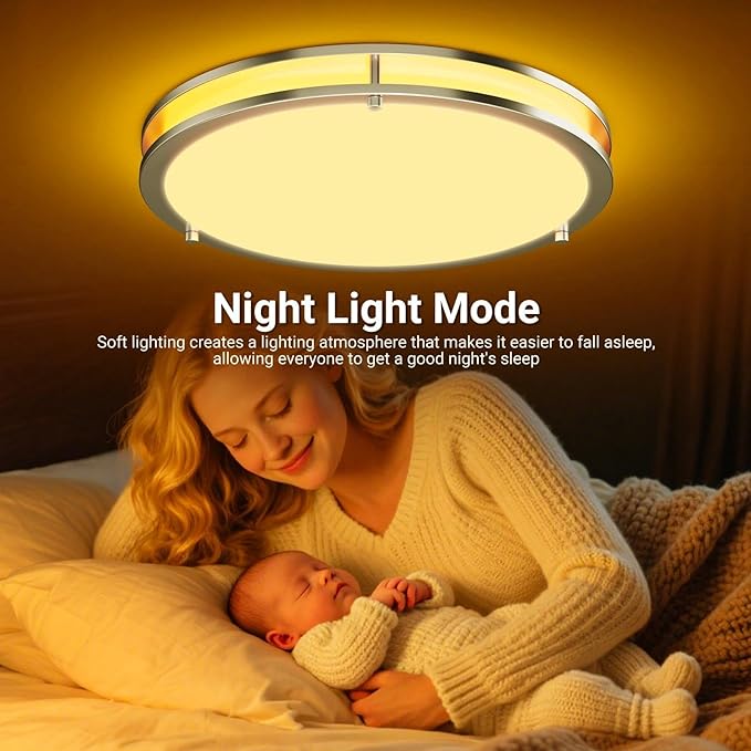 libtit 13-Inch Flush Mount Ceiling Lights, Dimmable 3000K-6500K Adjustable LED Ceiling Light, 24W Round Slim Light Fixture, Brushed Nickel for Kitchen, Bedroom, Bathroom, Hallway -2 Pack