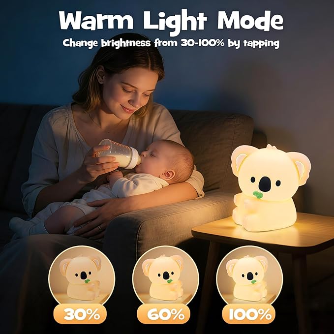 Koala Night Light Squishy Silicone Nursery Breastfeeding Nightlight with Timer 3-Level Warm White & RGB Color Modes Cute Koala Lamp Rechargeable Touch Bedside Desk Animal Lamp for Bedroom Dorm Decor