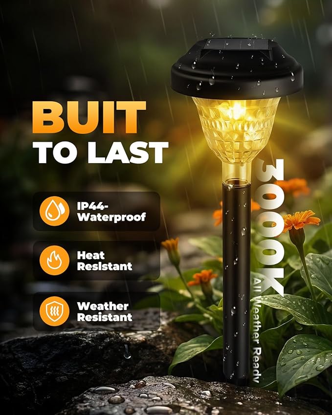 Solar Pathway Lights Outdoor 10 Pack Waterproof Solar Garden Lights Auto On/Off LED Solar Yard Lights 3000K Warm White Solar Stake Lights Outdoor Landscape Path Lights for Driveway Walkway