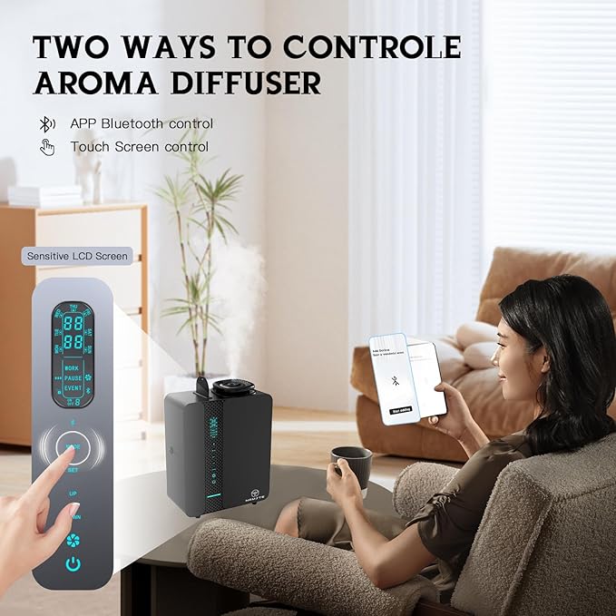 Diffusers for Home - Waterless Essential Oil Diffuser Smart LCD Touch & APP Control 2000 Sq.Ft, Home Diffuser 200ML Oil Level Monitoring for Large Room, Hotel, Office, Luxurious Metal