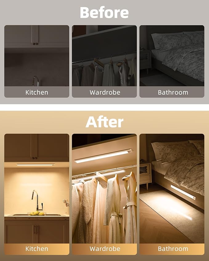 EZVALO Under Cabinet Lights, 14.5i'' Motion Sensor Light Indoor Dimmable, 4000mAh Rechargeable Closet Lights 3500K with Remote Control, Wireless Under Counter Light for Kitchen,Cabinet,Bedroom(4Pcs)