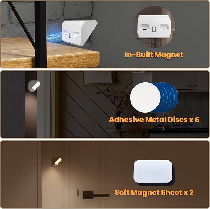 Motion Sensor Light Indoor Rechargeable, Battery Night Light 2000mAh, Motion Activated Night Lights Stick on 2 Pack, Dimmable Stair Lights for Bathroom, Hallway, Kitchen, Traveling, Cabinet