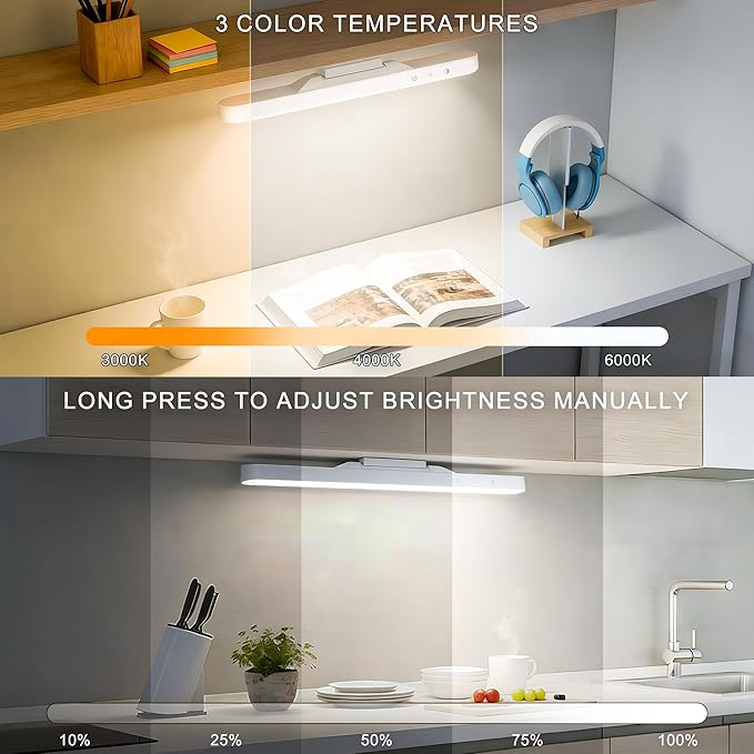 4W Dimmable Mirror Lights, Magnetic Rechargeable LED Light Bar, Wireless Stick on Closet Lights for Kitchen, Pantry, Wardrobe, Vanity Mirror，Gun Safe, Modern Battery Powered Night Light（1pcs）