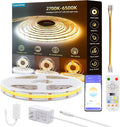 COB LED Strip Lights, 16.4ft DC 12V Tunable White 2700K- 6500K COB LED Strip Light Work with Alexa Google, RF Remote and App Control Sync Music LED Strip for Living Room, Shelf, Cabinet
