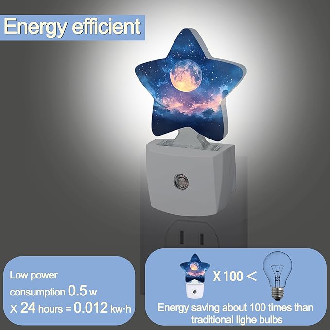 Full Moon Nightlight,Starry Sky Forest Star Night Lights Plug into Wall Decorations for Bedroom Bathroom,Dusk to Dawn Sensor Kitchen Hallway Stairs Energy Efficient Desk Lamp