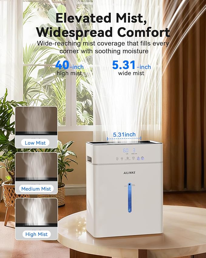 Humidifiers for Bedroom Large Room 10L/2.64Gal, Warm and Cool Mist Humidifier Large Room, Simulated Flame Humidifier Light, 12H Timer, 3 Speed, Top Fill, 1000sq.ft for Baby/Plant/Office