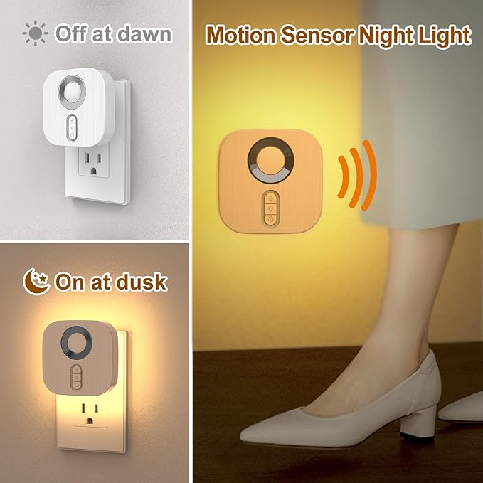(2 Packs Plug-in LED Backlit Night Light, Equipped with Motion Sensor and Dusk to Dawn Sensor, Adjustable Brightness RGB Seven-Color Night Light, Suitable for bedrooms and staircases
