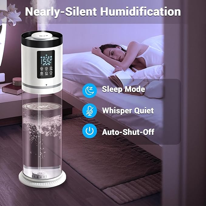 8L/2.1Gal Humidifiers for Bedroom Large Room with Clear Tank, 7-Color Light, 36dB Ultrasonic Cool Mist Humidifiers with Humidistat, Essential Oil Tray Top Fill Humidifier for Home Bedroom Office