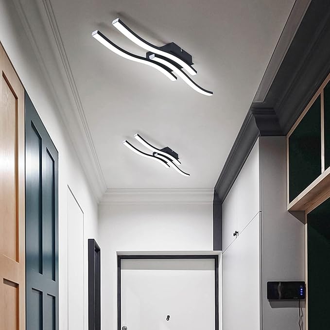EDISLIVE Modern Dimmable LED Ceiling Light Curved 3 Light 22.5 in Minimalist Flush Mount Ceiling Light Fixture Lamp for Bedroom Foyer Kitchen 6000K 18W Black