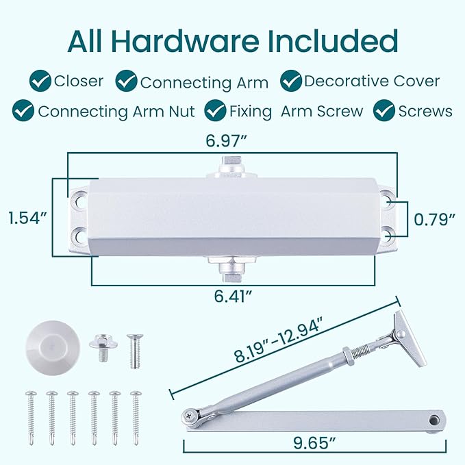 Automatic Door Closer – Adjustable Spring Type, Grade 3 Hydraulic Self-Closing Door Closer for Home, Bedroom & Interior Doors