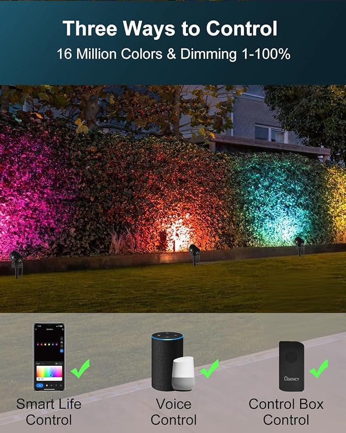Ligency WiFi Smart Landscape Lights - Plug-in 12V Low Voltage Outdoor Spotlights with Alexa, 28.8ft Complete Kit, RGBW Dream Color, IP65 Waterproof LED Garden Lights for Yard, Tree, 2 Pack