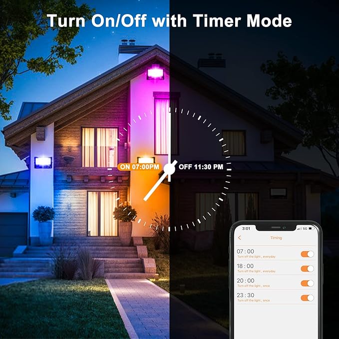 Smart Flood Lights Outdoor RGB via Bluetooth App Control Color Changing Landscape Lights 80W IP66 Waterproof, DIY Scenes/Music Sync/Timing/Daylight 4Pack
