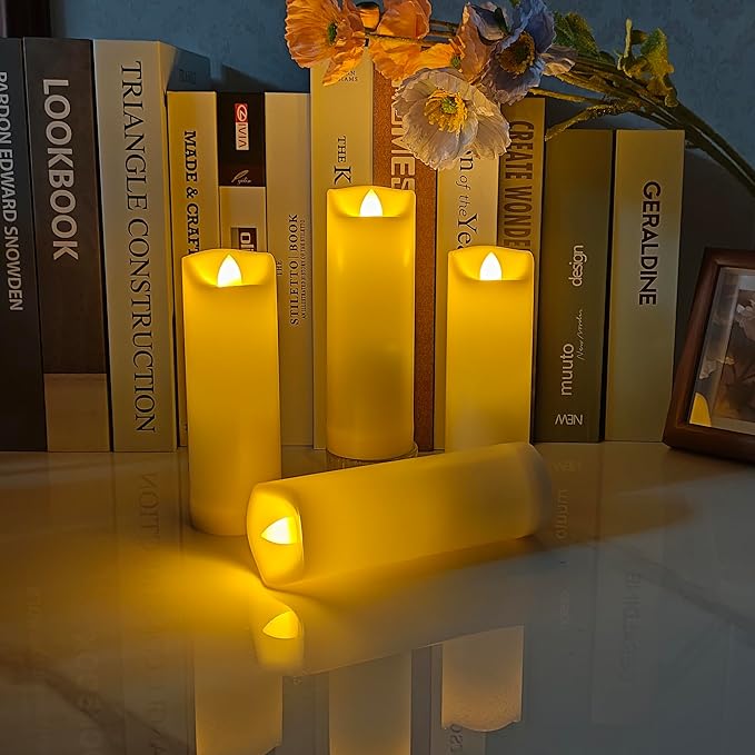 iZAN 4 Pack Flameless Battery Operated LED Pillar Candles with Remote Outdoor Waterproof Flickering Decorative Lights for Halloween Christmas Home Kitchen Décor Wedding Party Event Decorations 2”x6”