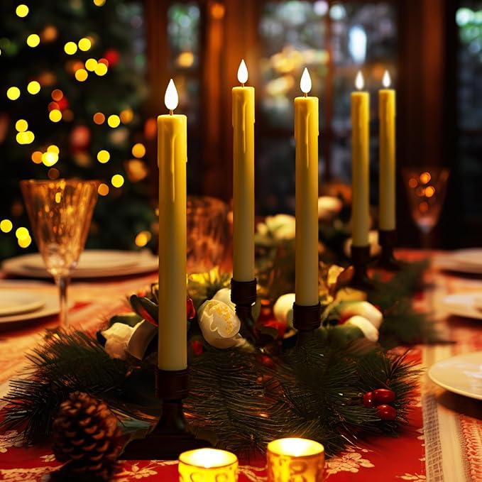 Homemory 6 Pcs Window Candles with Remote Timer Dimmer, Christmas Candles for Window Battery Operated, Ivory Flameless Taper Candle with Holders and Suctions, LED Candlesticks for Xmas Holiday Decor