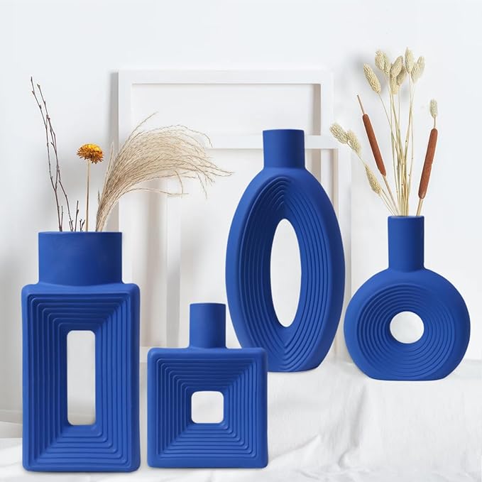 Ceramic Vase - Set of 2 for Home Decor, Pampas Vases Minimalist Nordic Boho Style for Modern Farmhouse Decor, Living Room、 Kitchen、Mantle、Bedroom、Dining Table、Office