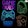 3D Gamepad Night Light with 4 Patterns 3D Hologram Illusion, Dimmable Remote Control, 16 Color Changing LED, Room Decor Earphone Bedside Desk Lamp, 3D Game Over Lamp for Game Lovers