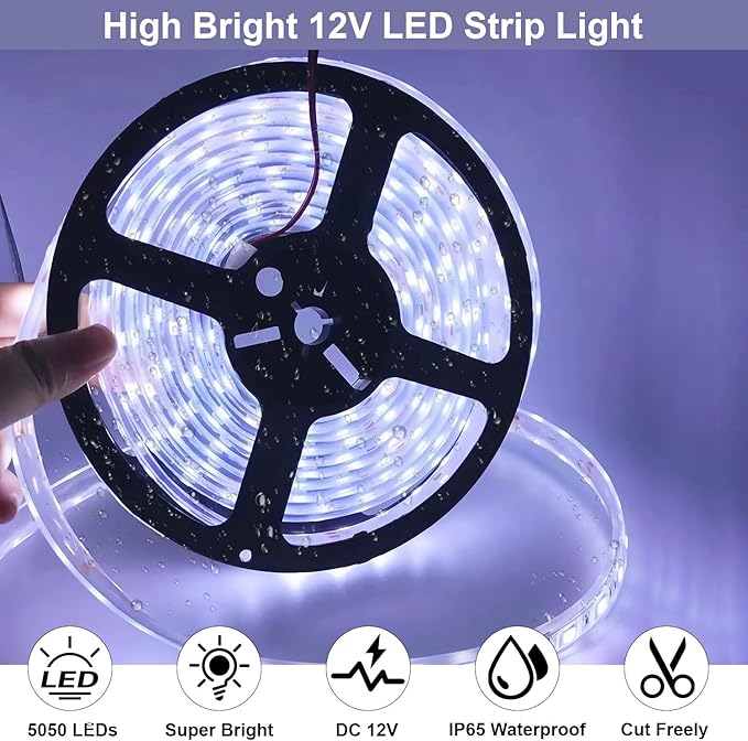 QVEVDACAR RV Awning Strip Lights, 12V 16.4FT RV Underglow Led Light Kit, Waterproof RV Exterior Awning Strip for Camper Motorhome Travel Trailer Canopy, White