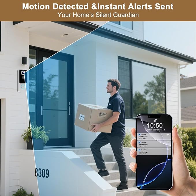 Doorbell Camera Wireless,2K FHD Head-to-Toe Video, no Subscription,Two-Way Talk, Smart Home Video Doorbell with Chime,Battery Powered,Motion Detection & Alerts,Works with Alexa & Google(2.4G WiFi)