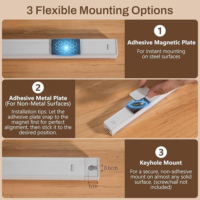 Rechargeable Motion Sensor Light Indoor, 12” LED Under Cabinet Lighting with 3 Modes & Memory Dimming, Stick On Lights for Closet, Kitchen, Hallways (2 Pack)