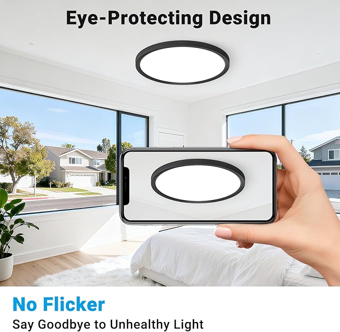 4 Pack LED Flush Mount Ceiling Light,12Inch 24W,3000K/3500K/4000K/5000K/6500K 5 Color Temperatures Ceiling Light Fixture for Kitchen Porch Hallway Bedroom Bathroom and Closet,Black