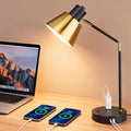 Modern Desk Lamp with USB & AC Outlet, Adjustable Industrial Table Lamp, Heavy Base, 270° Swivel, E26 Socket for A15/G45/T45 Bulbs, Bedside Lamp for Bedroom, Office, Living Room (Bulb Not Included)