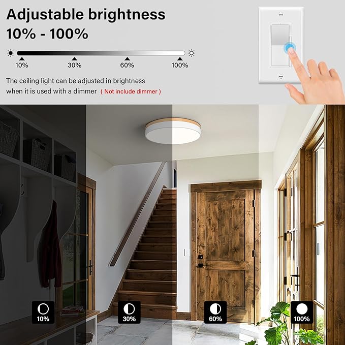 Dimmable Wood Oak Ceiling Light Fixture Modern White LED Flush Mount Ceiling Light 5CCT Minimalist Circle Close to Lighting Fixture for Bedroom Kitchen Bathroom Laundry Room 15.74 Inch
