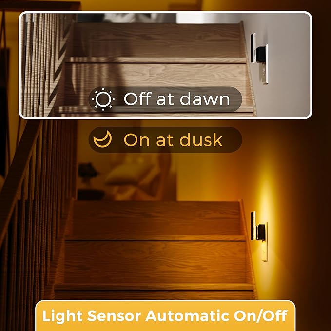 L LOHAS LED Night Lights Plug Into Wall, 2 Pack Night Light with Dusk-to-Dawn Sensor, Dimmable Decorative LED Nightlights, 0-100LM Amber Adjustable Brightness for Bathroom, Hallway, Bedroom,Stairway