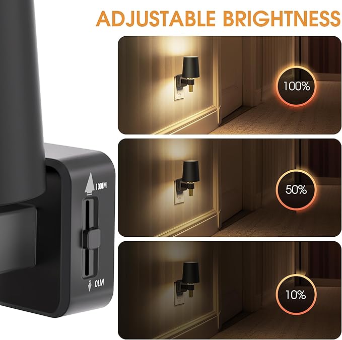 Briignite Night Light, Dimmable Night Lights Plug into Wall, Dusk to Dawn Sensor, Soft White 3000K, 0-100LM, Plug in NightLight, Vintage Night Light Compact for Hallway Bedroom Stairway