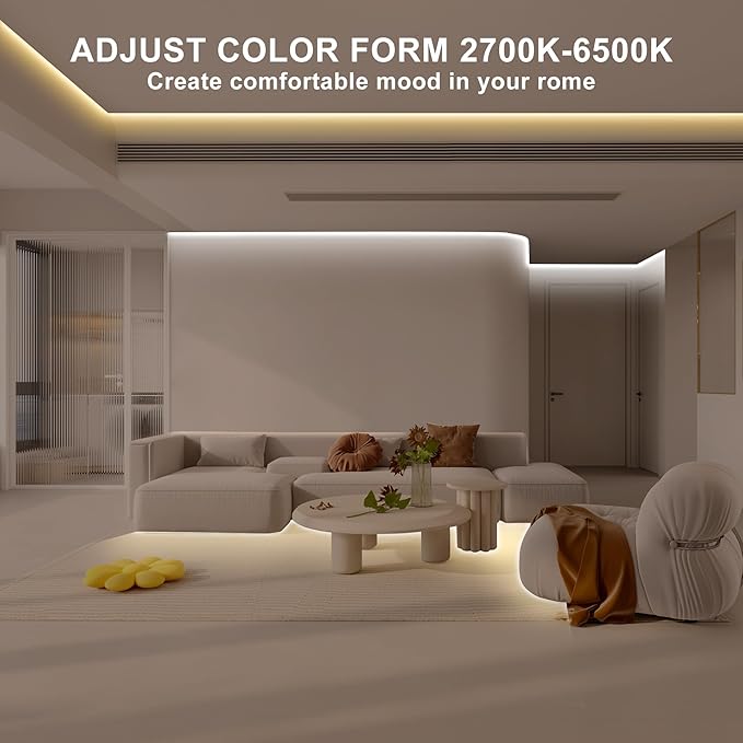 32.8ft Smart COB LED Strip Light, Tunable White 2700K-6500K Dimmable Bright WiFi Led COB Light Strip Compatible with Alexa and Google, White CCT COB Led Light for Kitchen Cabinet, Room