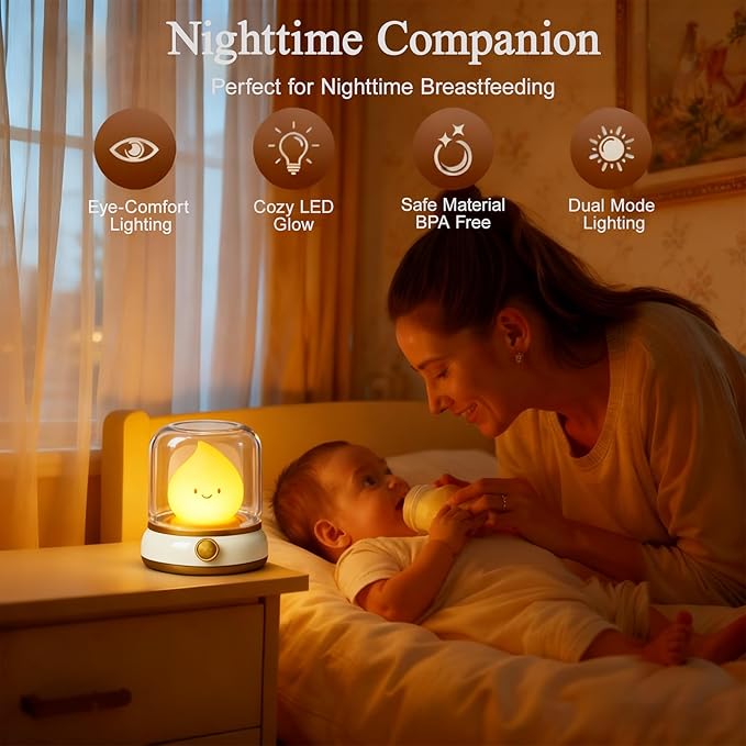 Flameless Silicone Night Light for Kids Toddler, Rechargeable Touch Dimmable Amber Lamp, Retro Kerosene Lamp with Timer, Cute Chibi Gift for Teen Girls Bedroom (Yellow)