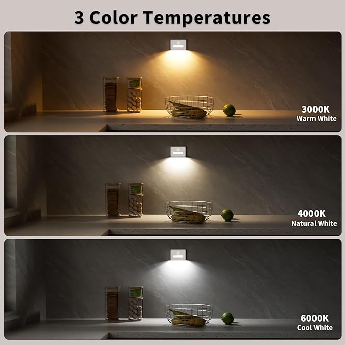 WOBSION Rechargeable Wireless Motion Sensor Stair Lights, Stick-On Wall Light with Dual Independent Lights, 3 Color Temperatures & Dimmable for Stairs,Hallway,Closet,Cabinet,Bedroom,White
