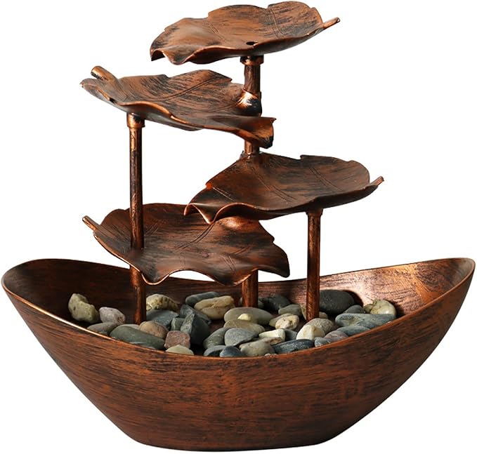 Meditation Decor, Desktop Lotus Leaf Yuanbao Flowing Water Fountain Decoration Living Room Screen Porch Home Decoration, LED Atmosphere Night Light,Office Home Decoralth (D)