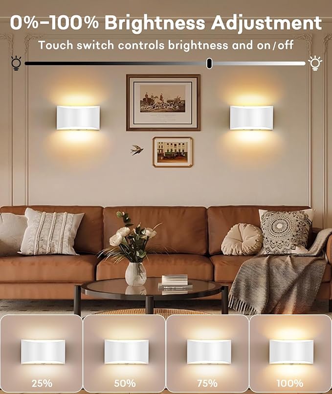 Lightess Modern LED Wall Sconce, Hardwired Indoor Wall Lights Set of 2, 3000K Up and Down Wall Mount Lamp, White Indoor Sconces Wall Lighting for Living Room Bedroom Hallway Corridor (Warm White)