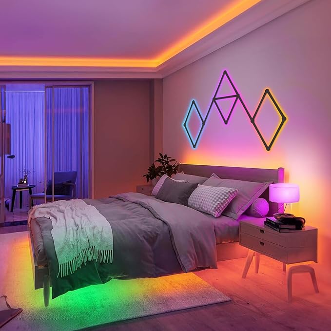 Smart Wall Light Lines, WiFi RGB LED Light Bars, 16M+ Color Dimmable Music Sync DIY Home Decor Light Bars for Gaming Party Streaming Lovers, Work with Alexa & Google Assistant (9 Lines,Black)