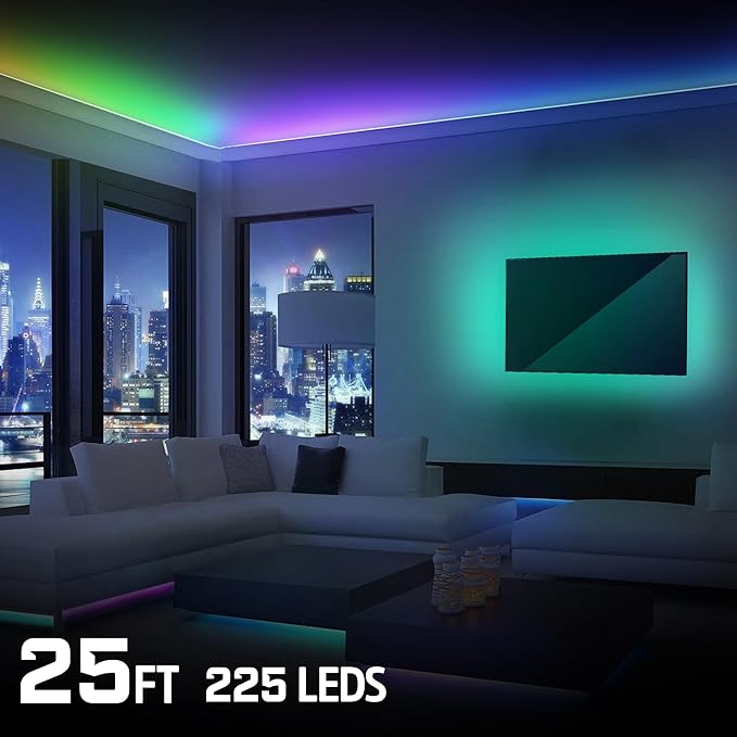 Energizer Smart RGB+IC LED Light Strip, 25 Foot Indoor Wi-Fi Color Flow LED Light Strip, Sound Reactive, Remote Access, Voice Control with Alexa, Siri, Google, Grouping, Scheduling, No Hub Required