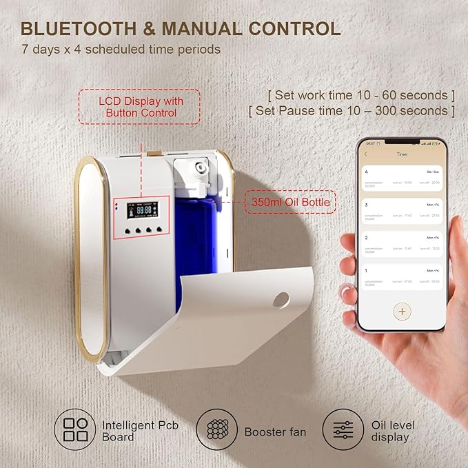 Smart Scent Air Machine for Home, 350ml/2000 Sq. Ft Bluetooth Waterless Essential Oil Diffuser, Aroma Diffuser for Office, Spa