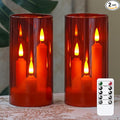 3 in 1 Flameless Taper Short Candles with 10 Key Remote Control and Timer, Battery Operated Pack of 2 LED Acrylic 3" x6" Red Pillar Flickering Warm Light