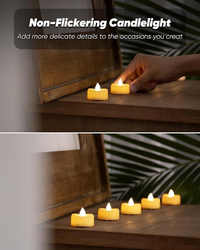 BEICHI Flameless Candles, 12/24/50/100/150 Pack Tea Lights Battery Operated, No Flickering Votive Candles LED Tea Lights for Halloween Christmas Wedding Home (24 Pack, Ivory Shell)