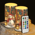 Christmas Decor Flameless Pillar Candles Cute Snowman Battery Operated Flameless LED Candles with Remote and Timer for Home Party Christmas Holiday Xmas Decorations Set of 2