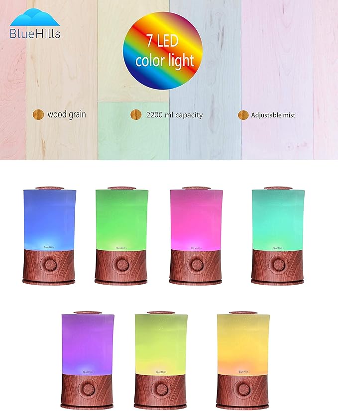BlueHills Premium Set of Two Large 5000 ML XL and 2000 ML Essential Oil Diffusers Humidifier Combo for Large Room Home with Décor LED Lights Great Gift – Value Pack of White and Dark Wood Grain