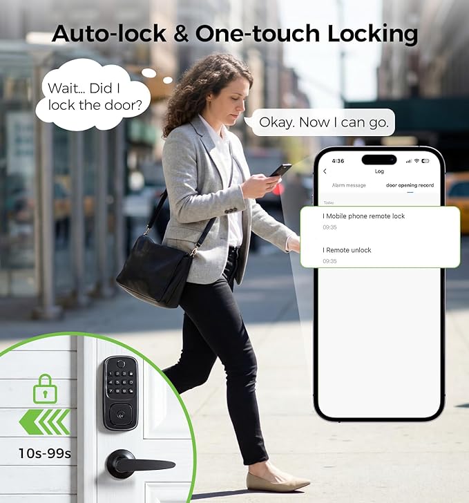 WiFi Smart Door Locks for Front Door Lock Set with 2 Lever, Keyless Entry Keypad Door Lock with Handle, Works with Alexa & Google Assistant, APP Remote Control, Voice & Fingerprint Unlock, AutoLocking