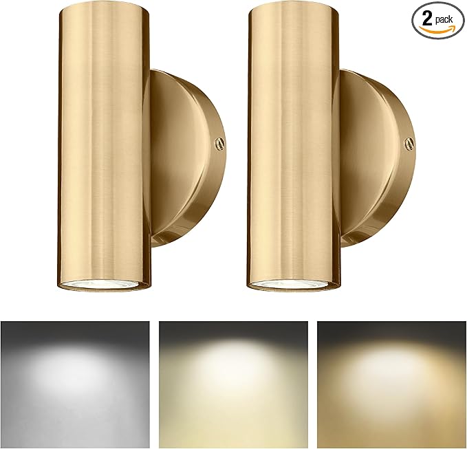 2-Light Wall Light, Brass Gold Wall Sconce, Indoor Up and Down Wall Lamp for Bedroom Bathroom Stair Entryway (2 Pack), WL4830-2W-BB-2PK