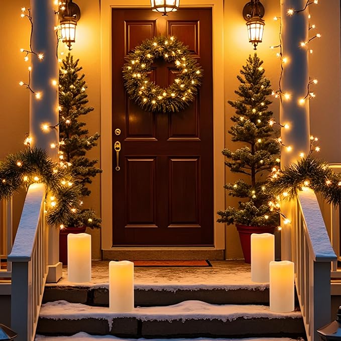 Outdoor Candles Waterproof, 8” x 4” Large Battery Operated Candles with Remote Timer, Pillar Flameless Outdoor Candle Flickering for Lartern Porch Patio Gardern Decor(Set of 2)