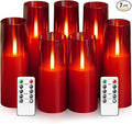 Flameless LED Candles Upgraded Realistic Flickering Flame,7Pcs Battery Operated Candles with Remote Timers,LED Pillar Candles for Home Decor,Christmas,and Parties(Red)