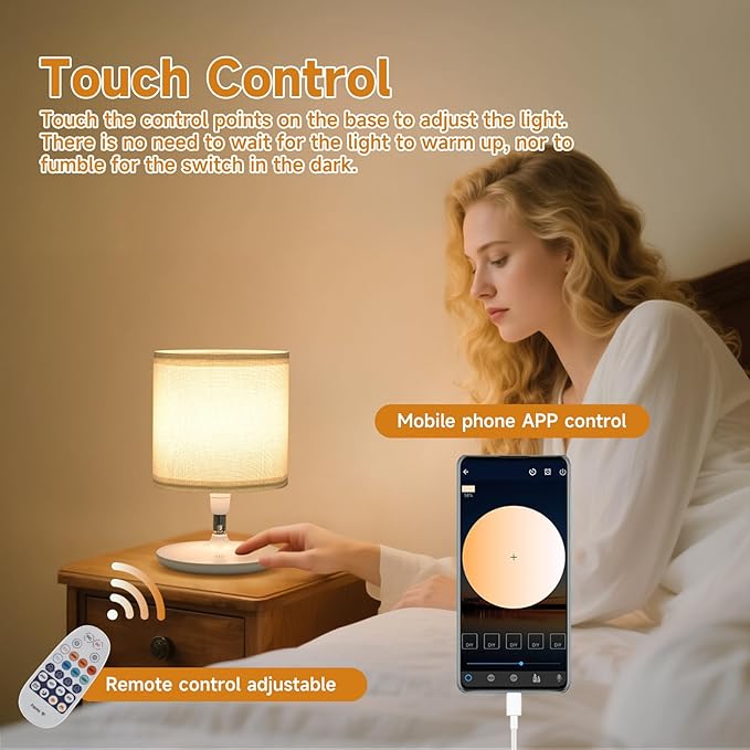 Table Lamps Set of 2 for Living Room Bedroom, Bedside Table Lamp with USB C and A Ports, Bedside Lamps for Nightstand with Linen Lamp Shades, Desk Lamp for Office
