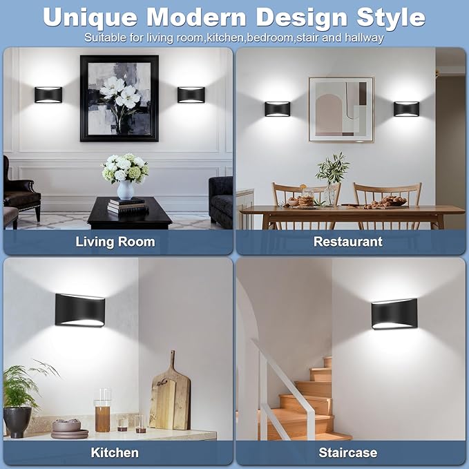 8 Pack Black Modern LED Wall Sconce Hardwired Indoor Wall Lights Up and Down Wall Mount Light for Living Room Bedroom Corridor Hallway Conservatory Cool White 6000K(with G9 Bulbs)