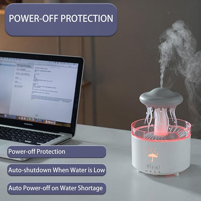 Rain Cloud Humidifier Water Drip, 300ML Rotating Jellyfish Aroma Diffuser with Remote &Timer, 7 Colors Mood Light Air Humidifier Raindrop Humidifiers for Bedroom Desk Funny Gift (White)